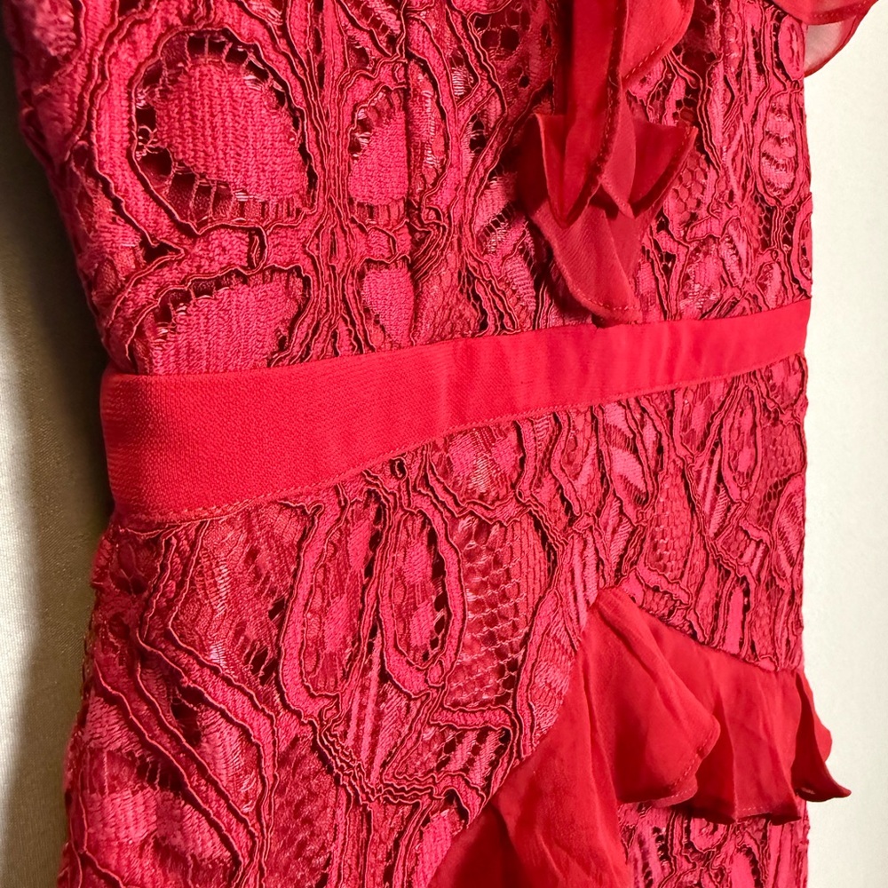 Adelyn Rae Red Lace Ruffle Midi Dress - Picture 2 of 5